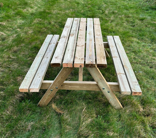 Standard Width Hand Crafted Strong long lasting Treated picnic bench 6 or 8 seater